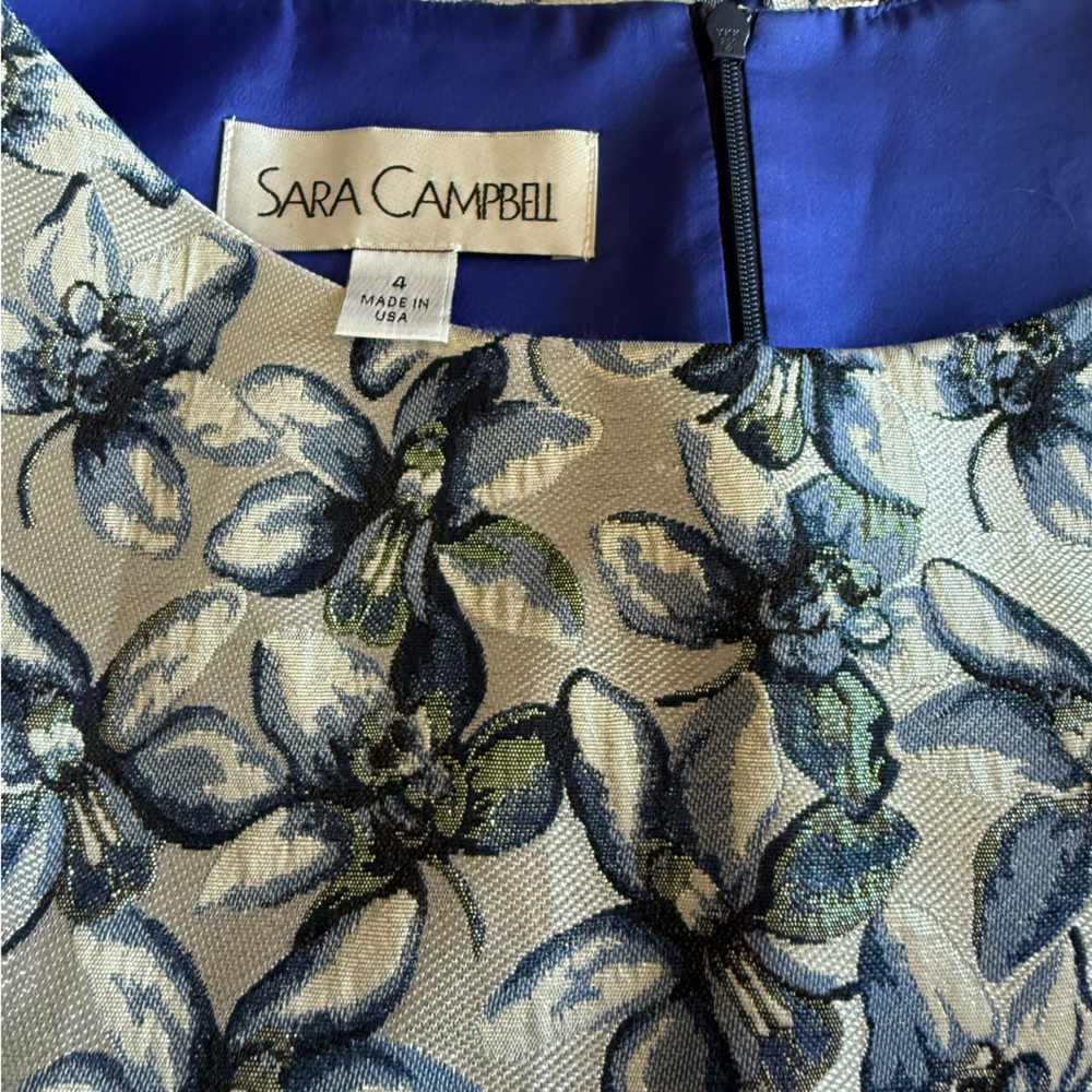 Sara Campbell Blue and Cream Floral Top
